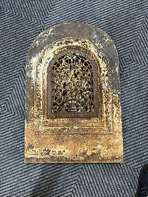 #ad ANTIQUE Heavy CAST IRON FIREPLACE COVER VENT DOOR Wall Decor Floral 28X18 $500.00