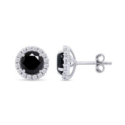 #ad Halo Stud Earrings for Women#x27;s Black amp; White Simulated Diamond Sterling Silver $28.03