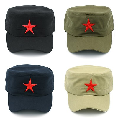 #ad Men Women Army Cap Cadet Military Patrol Hat Golf Driving Red Star Adjustable $3.99