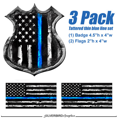Thin blue line Badge and Flags tattered sticker decal police lives matter vinyl $4.99