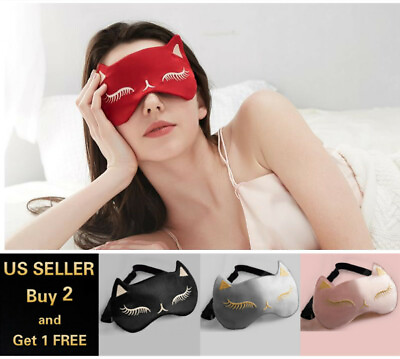 #ad Cat Silk Satin travel Sleep Eye Mask Cover Padded Blindfold Soft Silky $5.99