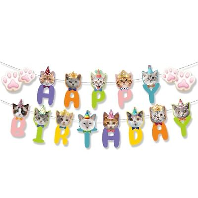 #ad Cat Birthday Banner Cat Birthday Decoration Cat Themed Birthday Party Suppli... $16.19