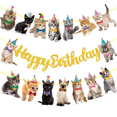#ad Cat Birthday Banner Decorations Kitten Birthday Party Decorations Supplies Go... $26.61