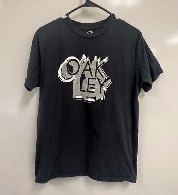 #ad Oakley Mens Shirt Us M Japan Fit L Black White Silver Logo 100% Cotton $9.00