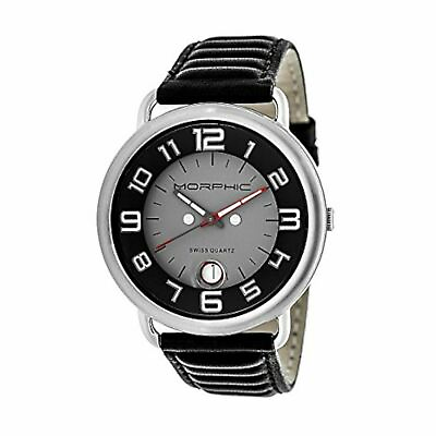 #ad NEW Morphic 4906 Men#x27;s M49 Series Analog Grey Dial Black Leather SS Silver Watch $104.45