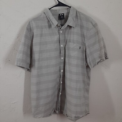 #ad Oakley Mens Shirt XL Grey Striped Short Sleeve Button Cotton $14.81
