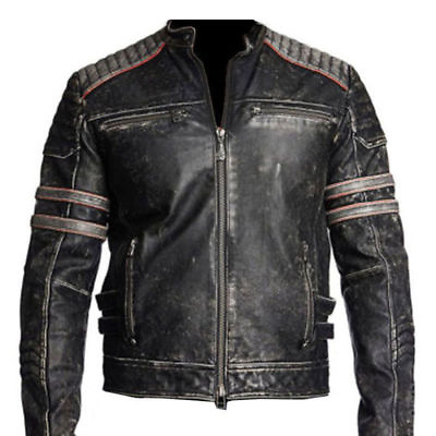#ad Retro 1 Men#x27;s Vintage Motorcycle Cafe Racer Biker Black Real Leather Jacket AU $162.49