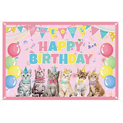 #ad Cat Party Decoration Supplies Cat Happy Birthday Backdrop Kitten Photograph... $21.89