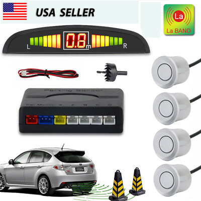 4 Parking Sensors LED Car Auto Backup Reverse Rear Radar System Alarm Silver USA $9.49