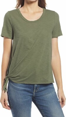 #ad Everleigh Women#x27;s Side Tie Short Sleeve T Shirt Olive Green Medium $9.75