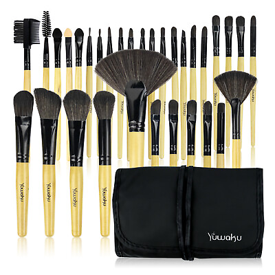 #ad 32pcs Pro Makeup Brush Set Powder Foundation Black Blush Brushes amp; Cosmetic Bag $9.99