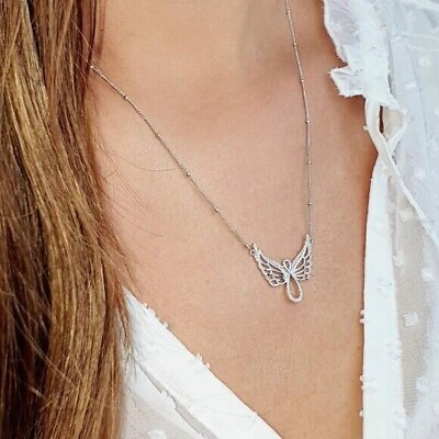 #ad Protect Me Always Angel Wing Infinity Pendant 14K White Gold Plated Cubic Zircon $97.99