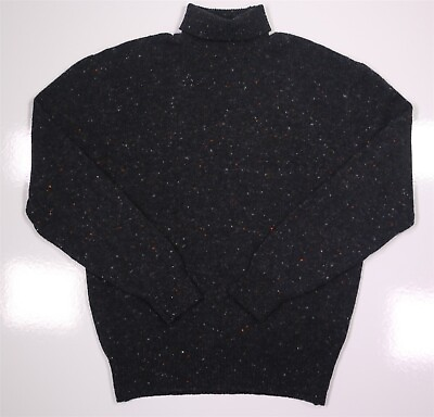 Phineas Cole Charcoal Gray Tweed Knit Cashmere Wool Turtleneck Sweater Large $195.00