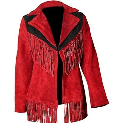 #ad Women Suede Leather Western Style Jacket Fringed amp; Buttons American Style $99.00
