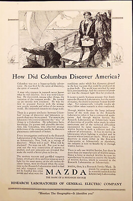 1921 General Electric Research Labs Mazda Columbus America Antique Print Ad $11.40