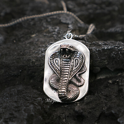 #ad Mens Vintage Cobra Kai Snake Pendant Necklace Stainless Steel Chain Set Gift $7.99