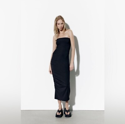 #ad Zara Black Draped midi dress nwt large $50.00