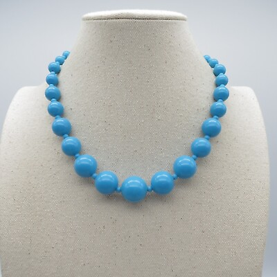 #ad Blue Graduated Bead Necklace 17quot;to20quot; Boho Vibrant Color Necklace $11.04