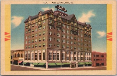 Rapid City South Dakota Postcard ALEX JOHNSON HOTEL Street View Linen Unused $3.75