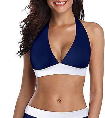 #ad CheChury Women Triangle Bikini Top Padded Swimsuit Navy Large GBP 10.00