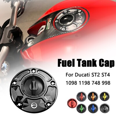 #ad CNC Fuel Tank Cap Keyless For Ducati ST2 ST4 1098 1198 748 Motorcycle Modified $40.89