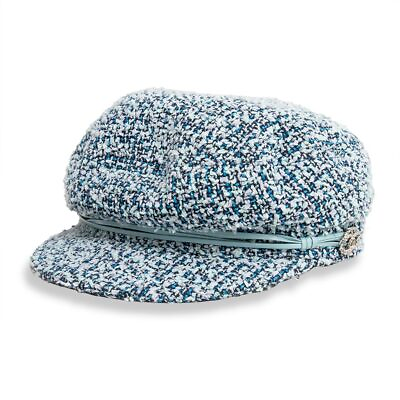 #ad AUTH CHANEL COCO MARK CAP CASQUETTE M SIZE TWEED BLUE HEAD:55CM BRIM:5.5CM F S $1264.77