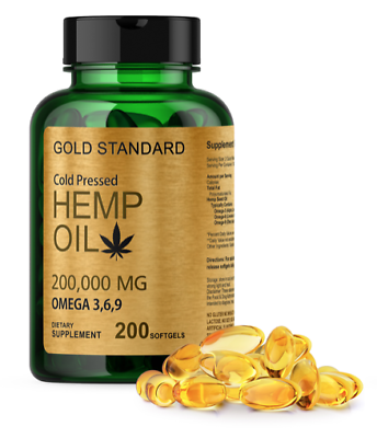 #ad COLD PRESSED HEMP SEED OIL CAPSULES 2000mg 200 Soft gel Omega 3 6 9 Fatty Acids $19.50