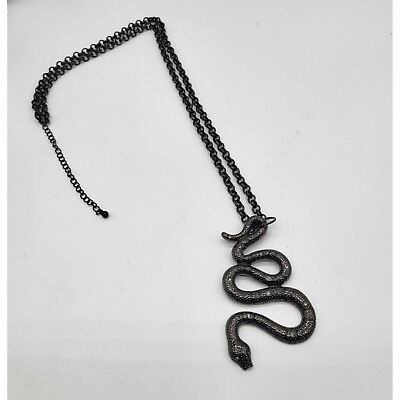 #ad Black Snake Pendant Statement Necklace Rhinestone Serpent $12.99