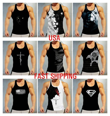 #ad Tank Top Men#x27;s Vest Fitness Muscle Sleeveless Quick Dry Wicking Athletic T Shirt $18.86