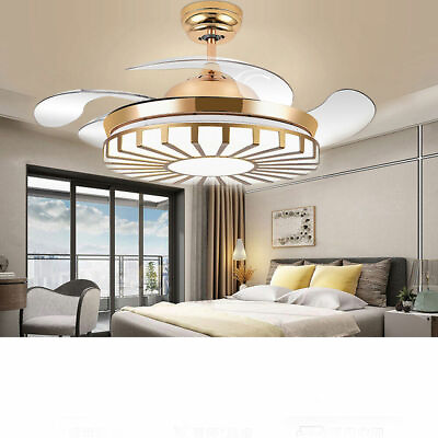 42quot; Modern LED Gold Invisible Ceiling Fan Light Acrylic Chandelier Lamp W Remote $93.00