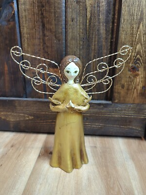 #ad Vtg Gold Hard Plastic Angel Metal Wings Paper Arms Japan Christmas Figurine 11quot; $16.99