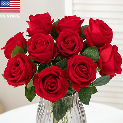 #ad 20Pcs Red Silk Roses Artificial Flowers Realistic Bouquet Home Decor valentine $11.67