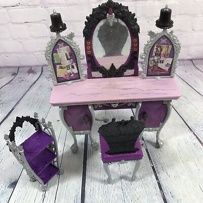 #ad Monster High Raven’s Chair and Vanity Table Drop Down Piano Mirror w Shelf $24.99