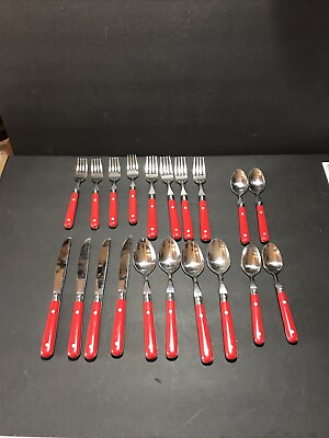 #ad WF Mardi Gras 20 Pieces Red Handle 5 Place Settings Stainless Flatware Korea $34.95