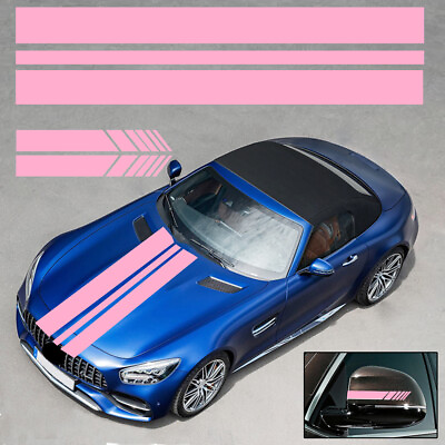 1 Pair Pink Hood Side Mirror Kit Stripe Decal Vinyl Sticker Racing Sport AHM J $48.00