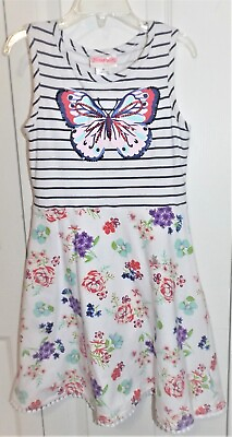 #ad Flapdoodles 8 sleeveless multicolor dress butterflies flowers stripes $7.70