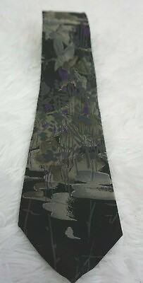 #ad Stefano Milano 100% Silk Hand Made in Italy Tie Floral Black Gray Purple Taupe $7.49
