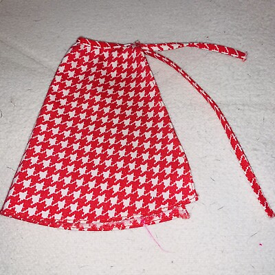 #ad Vintage BARBIE Fashion*White Red Houndstooth Design*Long Wrap Around SKIRT $6.99
