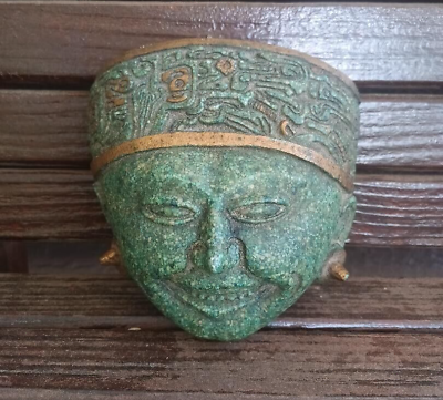 #ad Vintage Aztec Mayan Carved Malachite Smiling Mask Wall Plaque $40.00