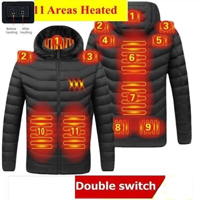 #ad 11 USB Heating Vest Smart Thermostat Hooded Waterproof Warm Padded Jacket $67.02