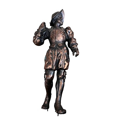 #ad Vintage Figurine Renaissance Soldier Diecast Metal Copper Finish Verdigris 31quot; $71.54
