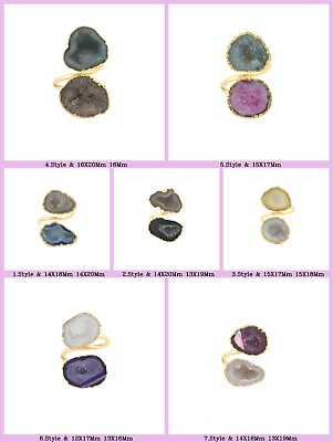Geode Druzy Double Stone Ring Adjustable Ring Size Adjustable Yellow Gold $7.49