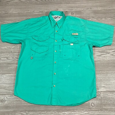 #ad Columbia PFG Shirt Mens M Green Vented Button Up Solid Fishing Outdoor 5150 $16.11