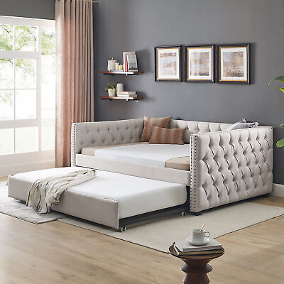 #ad Full Daybed amp; Twin Trundle Upholstered Tufted Sofa Bed Furniture Living Room US $209.99