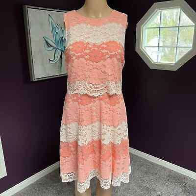 #ad Anthropologie Erin Fetherston Lace Fit amp; Flare Dress Sleeveless Size 2 Pink $99.00