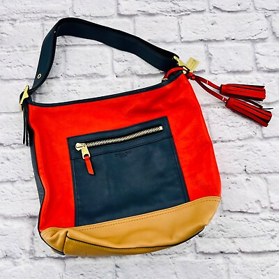 #ad Coach Legacy Leather Colorblock Classic Duffle Purse Crossbody Bag Navy Red $102.34
