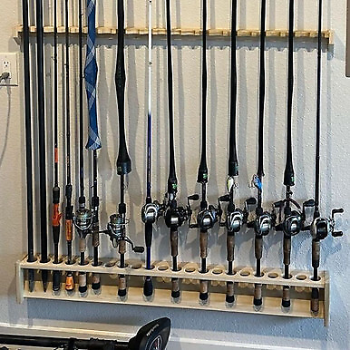 #ad Fishing Rod Rack Wall Mount Pole Holder 46quot; Wide 22 Rod Capacity Solid Po... $256.00
