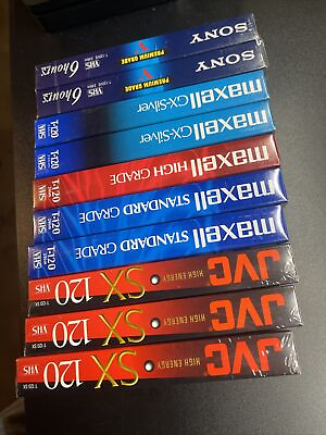 #ad Lot Of 10 Blank VHS Tapes Maxell JVC Sony T120 6hr High Quality Premium amp; Std $22.75