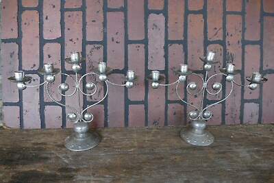 #ad pr. antique primitive tin candelabra punched tin candle holders $80.00