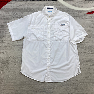 #ad Columbia PFG Tamiami Button Up Shirt Large White Mesh Fish Vented Boat Outdoors $28.77